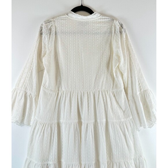Hale Bob Womens Dress White Mila Mini Fit Flare Eyelet V Neck Tiered Boho Small - Picture 6 of 12